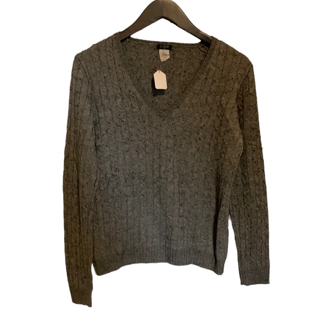 J Crew Womens Vintage Grey Cashmere Angora Blend Pullover V neck Sweater Medium